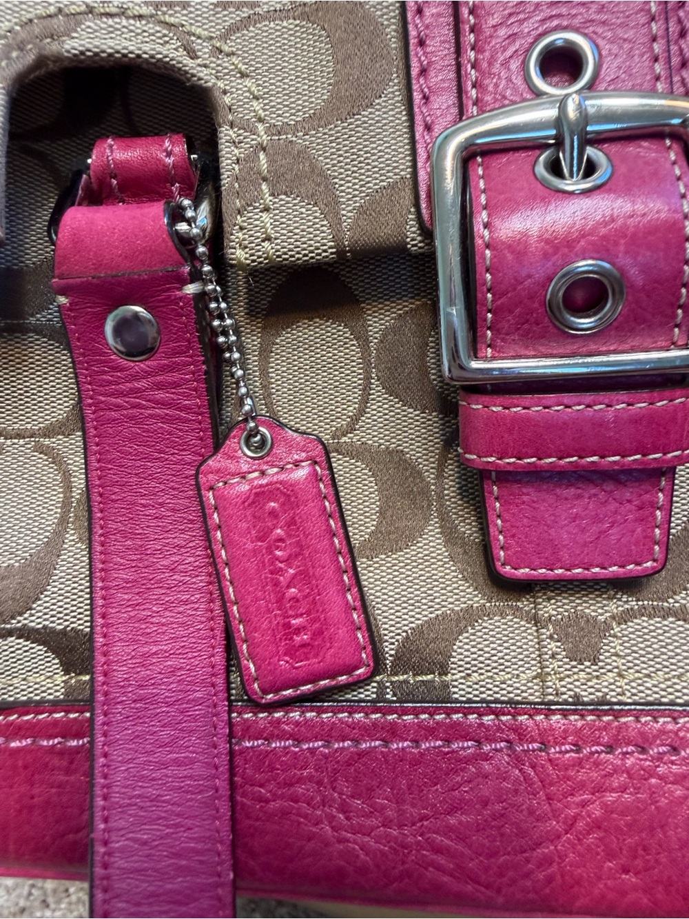 Coach Signature Canvas Satchel with Pink Leather Accents - Picture 3 of 7